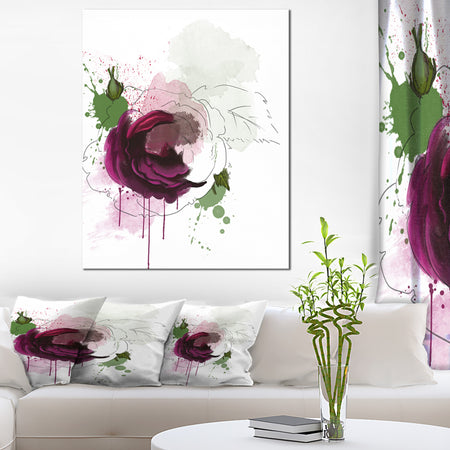 Purple Rose Sketch Watercolor - Modern Floral Canvas Wall Art