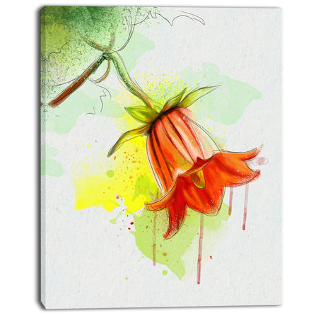 Red Bellflower Sketch Watercolor - Modern Floral Canvas Wall Art