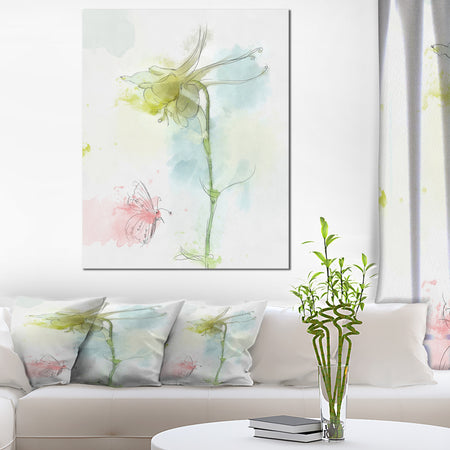 Bellflower Sketch and Butterfly - Modern Floral Canvas Wall Art