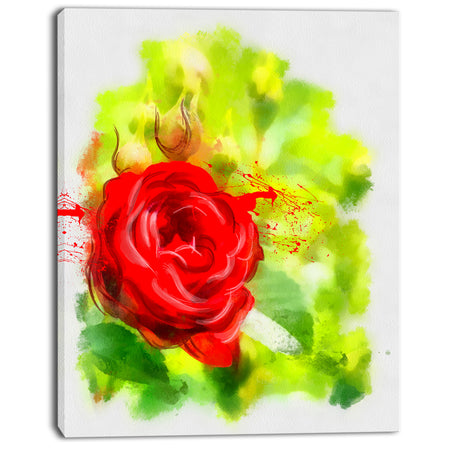 Bright Red Rose on Light Green - Modern Floral Canvas Wall Art
