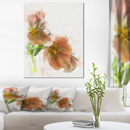 Brown Tulips Sketch Watercolor - Modern Floral Canvas Wall Art