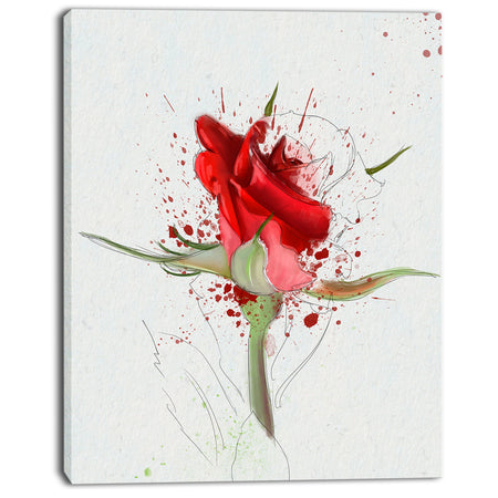 Bright Hand-drawn Red Rose Sketch - Modern Floral Canvas Wall Art