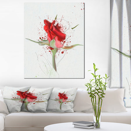 Bright Hand-drawn Red Rose Sketch - Modern Floral Canvas Wall Art