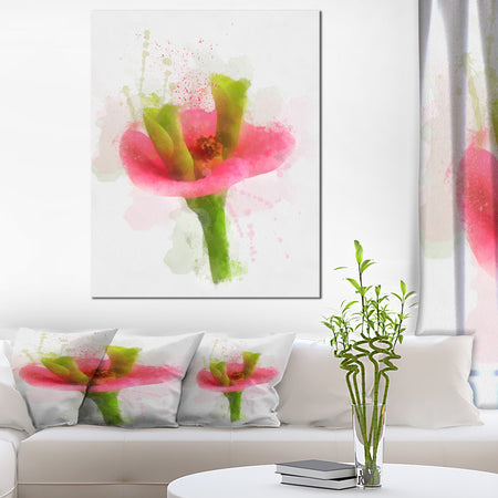 Green Red Flower Sketch Watercolor - Modern Floral Canvas Wall Art