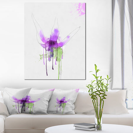 Purple Flower with Green Splash - Modern Floral Canvas Wall Art
