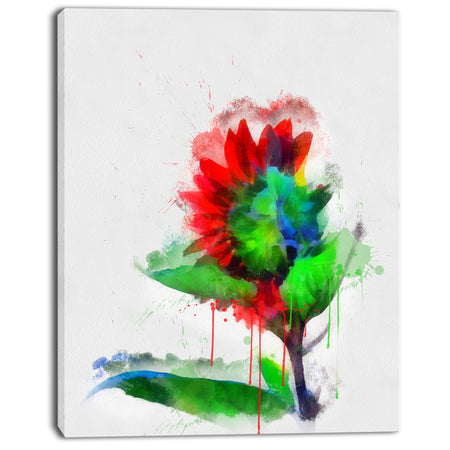 Colorful Flower Stem with Splashes - Large Floral Canvas Artwork