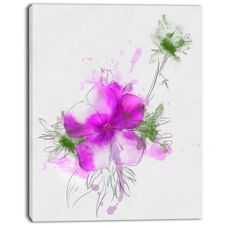 Purple Flower Sketch with Stem - Large Floral Canvas Artwork