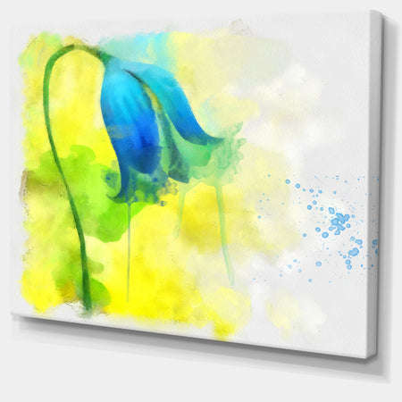 Blue Flower with Yellow Splashes - Large Floral Canvas Artwork
