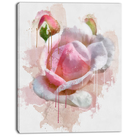 Pink Rose Flower with Paint Splashes - Large Floral Canvas Artwork