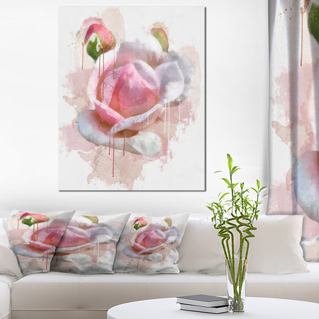 Pink Rose Flower with Paint Splashes - Large Floral Canvas Artwork