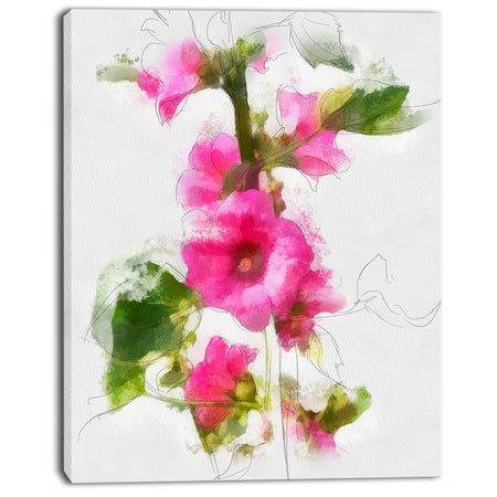 Pink Flower with Stem and Leaves - Large Floral Canvas Artwork