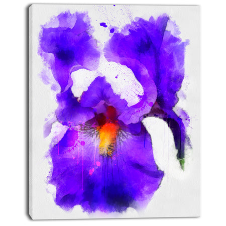 Blue Flower and Watercolor Splashes - Large Floral Canvas Artwork