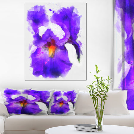 Blue Flower and Watercolor Splashes - Large Floral Canvas Artwork