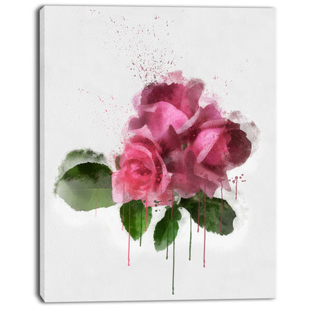 Bunch of Pink Roses with Leaves - Large Floral Canvas Artwork