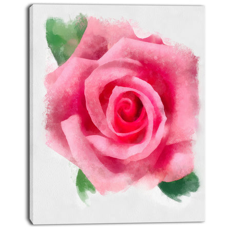 Big Pink Rose Flower with Leaves - Large Floral Canvas Artwork