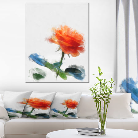 Orange Rose Flower with Splashes - Large Floral Canvas Artwork