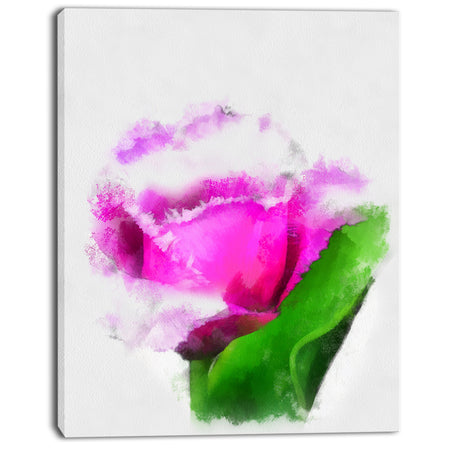 Pink Rose Watercolor with Leaves - Large Floral Canvas Artwork