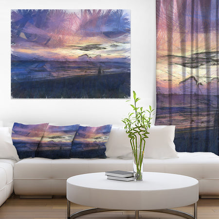 Sunset over Blue Sea Watercolor - Landscape Canvas Wall Art
