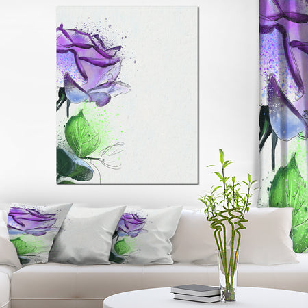 Beautiful Blue Rose with Leaves - Extra Large Floral Canvas Art