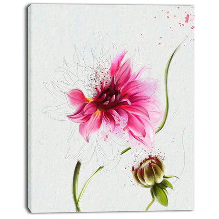 Pink Flower with Stem and Bud - Extra Large Floral Canvas Art