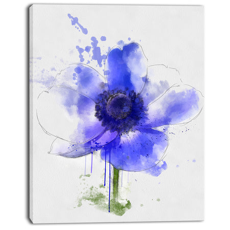 Blue Anemone Sketch Watercolor - Extra Large Floral Canvas Art