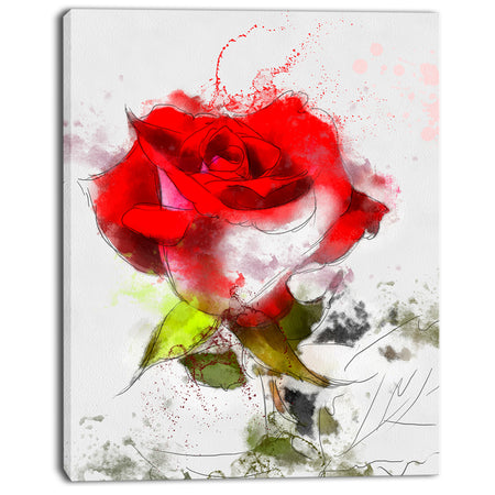 Hand-drawn Watercolor Rose Flower - Extra Large Floral Canvas Art