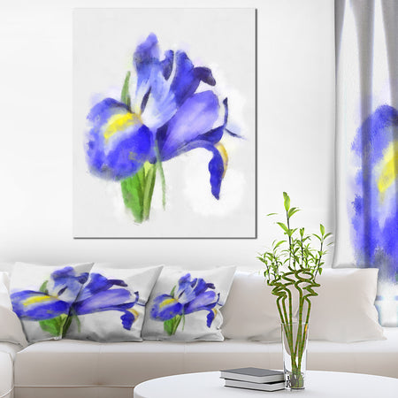 Blue Iris Illustration Watercolor - Extra Large Floral Canvas Art