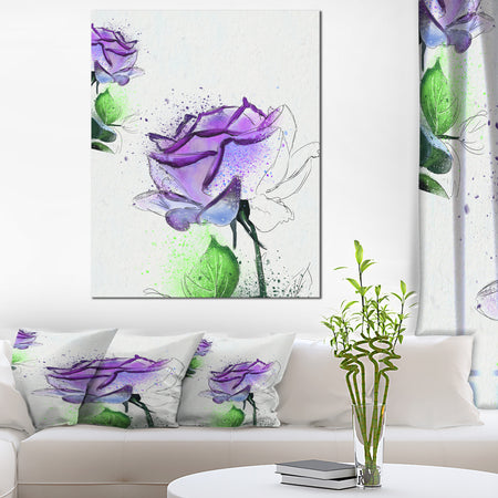 Blue Rose Flowers with Green Leaves - Extra Large Floral Canvas Art
