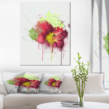 Red Lily with Green Paint Splashes - Extra Large Floral Canvas Art