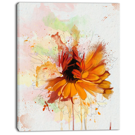 Sunflower Drawing with Paint Splashes - Extra Large Floral Canvas Art