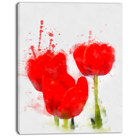 Bright Red Tulip Flowers with Splashes - Extra Large Floral Canvas Art