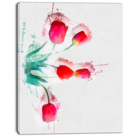 Bunch of Red Tulips Watercolor - Extra Large Floral Canvas Art