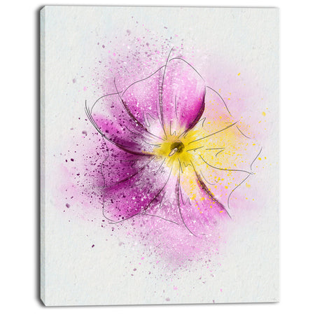 Purple Flower Sketch with Splashes - Extra Large Floral Canvas Art