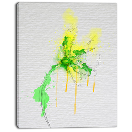 Beautiful Yellow Green Flower Sketch - Extra Large Floral Canvas Art