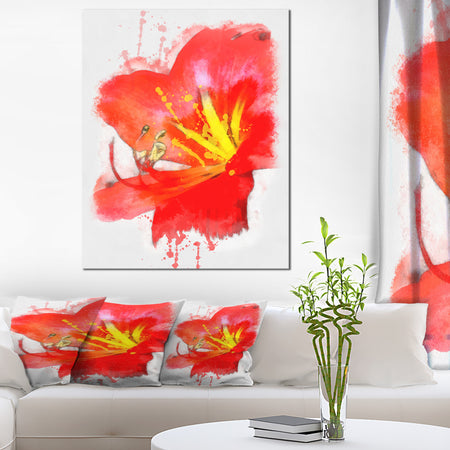 Bright Red Lily Illustration Art - Extra Large Floral Canvas Art