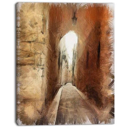 Brown Old City Street Drawing - Landscape Canvas Wall Art