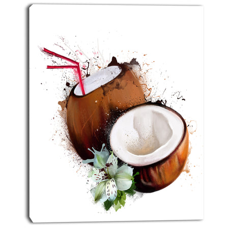 Coconuts with Straw Watercolor - Extra Large Floral Canvas Art
