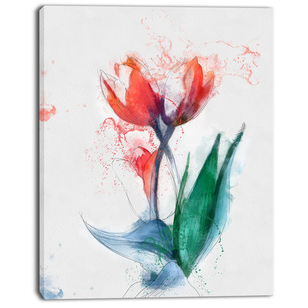 Red Hand-drawn Tulips Sketch - Extra Large Floral Canvas Art