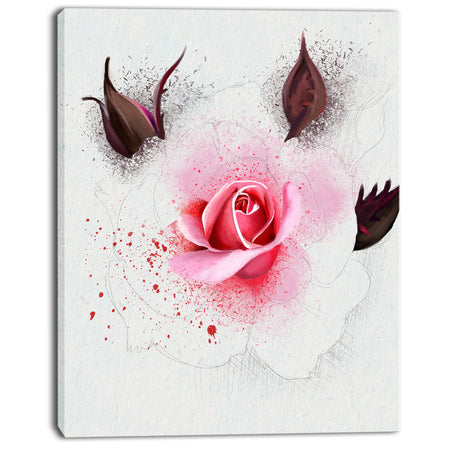 Watercolor Rose with Brown Buds - Extra Large Floral Canvas Art
