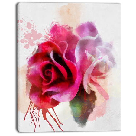 White Red Roses with Color Splashes - Floral Canvas Artwork Print