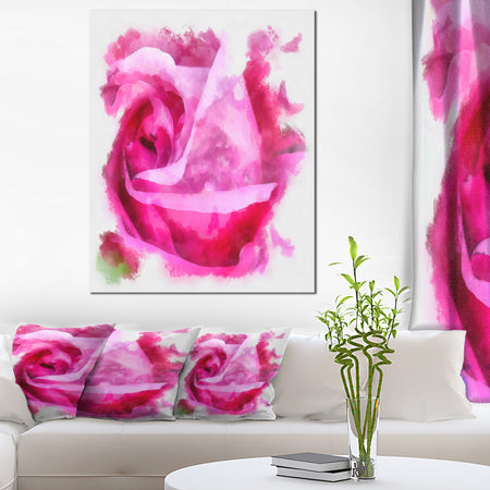 Bloomy Pink Rose Watercolor Drawing - Floral Canvas Artwork Print