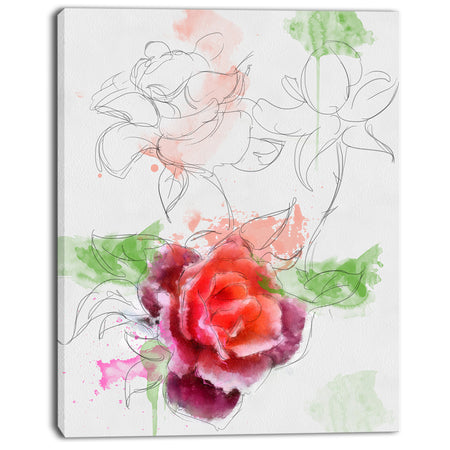 Beautiful Rose with Rose Sketches - Floral Canvas Artwork Print