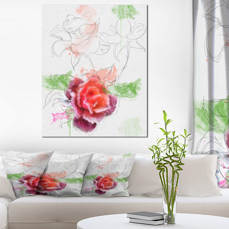 Beautiful Rose with Rose Sketches - Floral Canvas Artwork Print