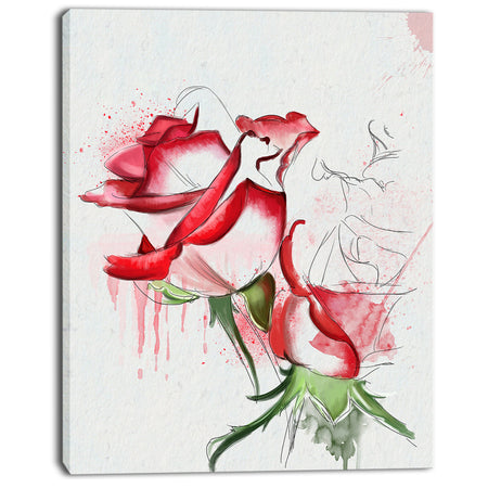 Fantastic Red Roses Watercolor - Floral Canvas Artwork Print
