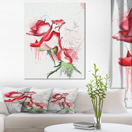 Fantastic Red Roses Watercolor - Floral Canvas Artwork Print