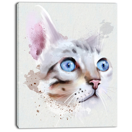 Cat with Blue Eyes Watercolor - Modern Animal Canvas Wall Art