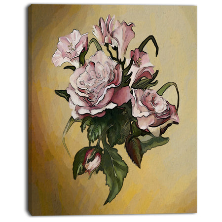 Pink Rose with Leaves Watercolor - Floral Canvas Artwork Print
