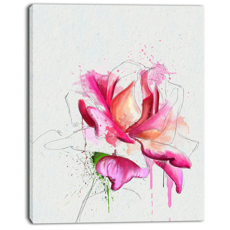 Violet Watercolor Rose Sketch - Floral Canvas Artwork Print
