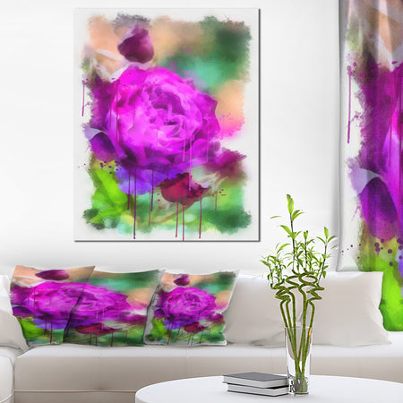 Purple Watercolor Rose Painting - Floral Canvas Artwork Print