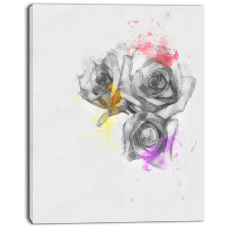Black White Watercolor Rose Sketch - Floral Canvas Artwork Print